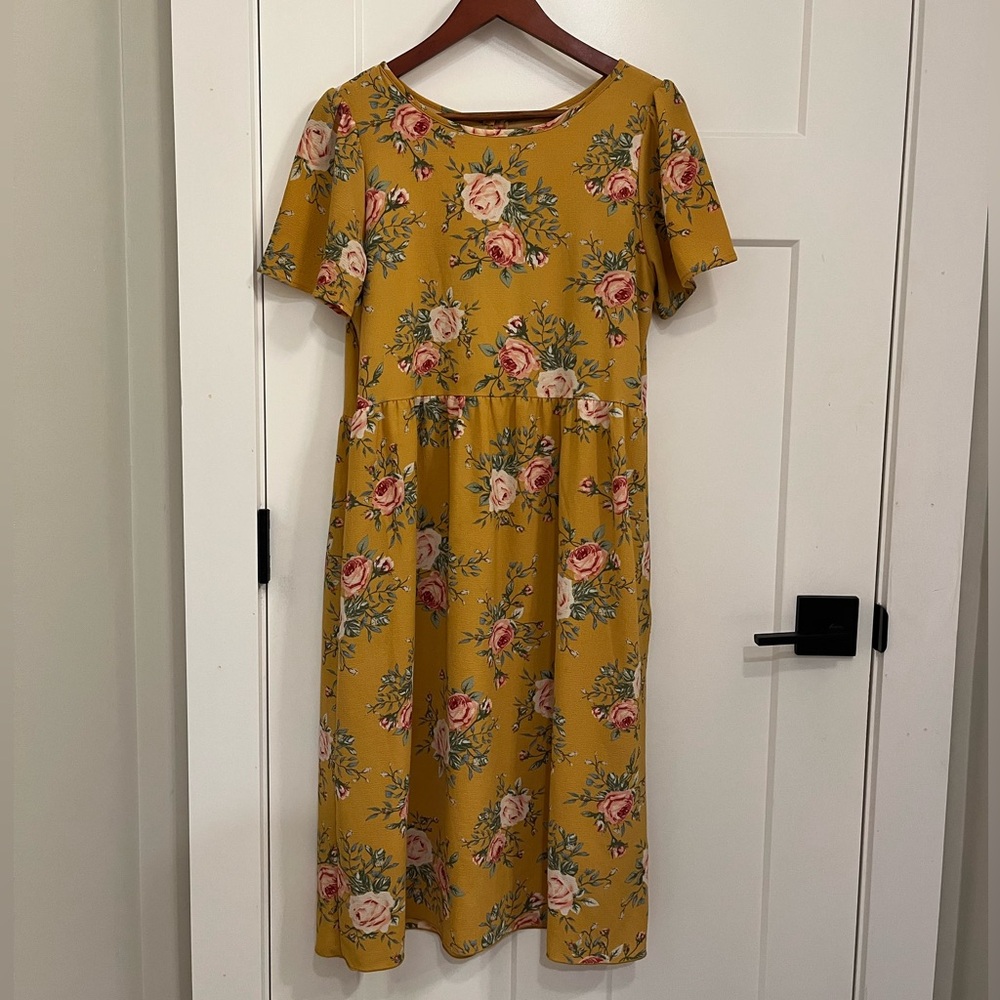 Mustard Yellow Floral Midi Dress